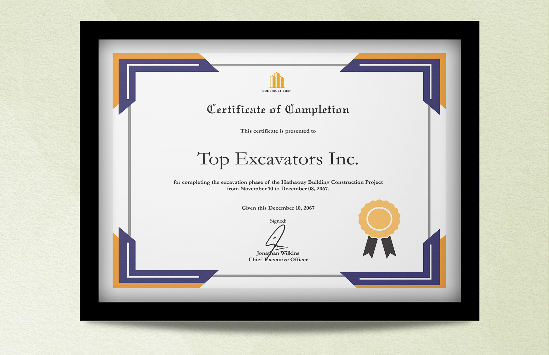 Excavation Construction Certificate Template