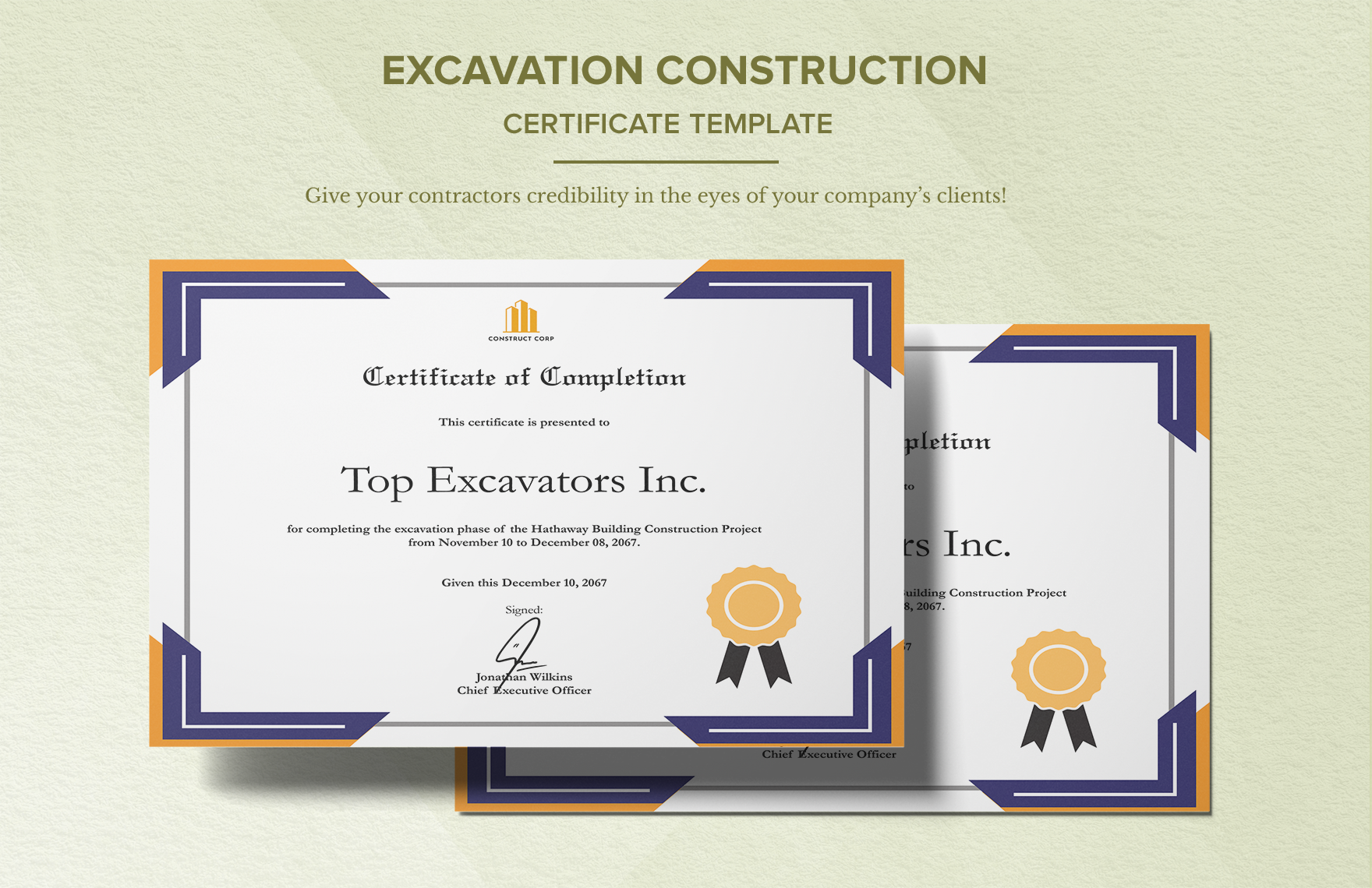 Excavation Construction Certificate Template
