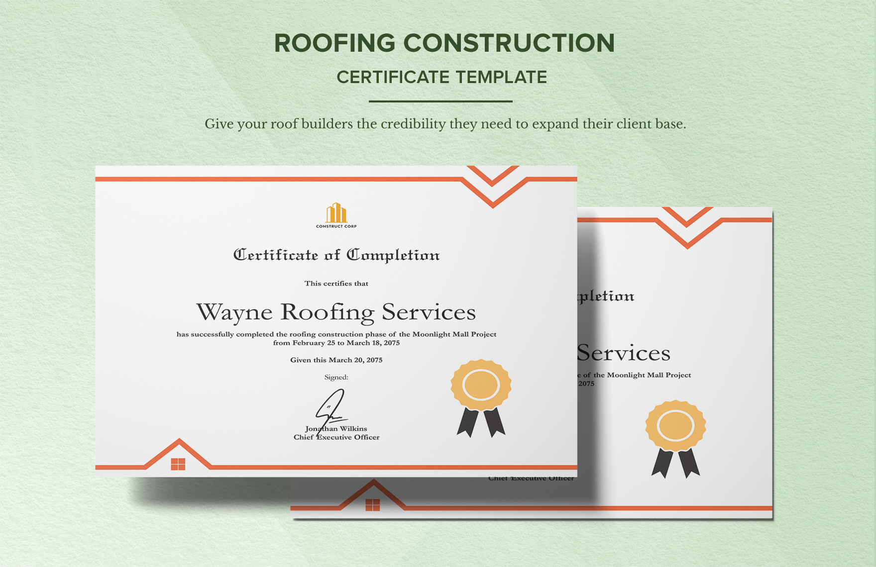 Roofing Construction Certificate Template