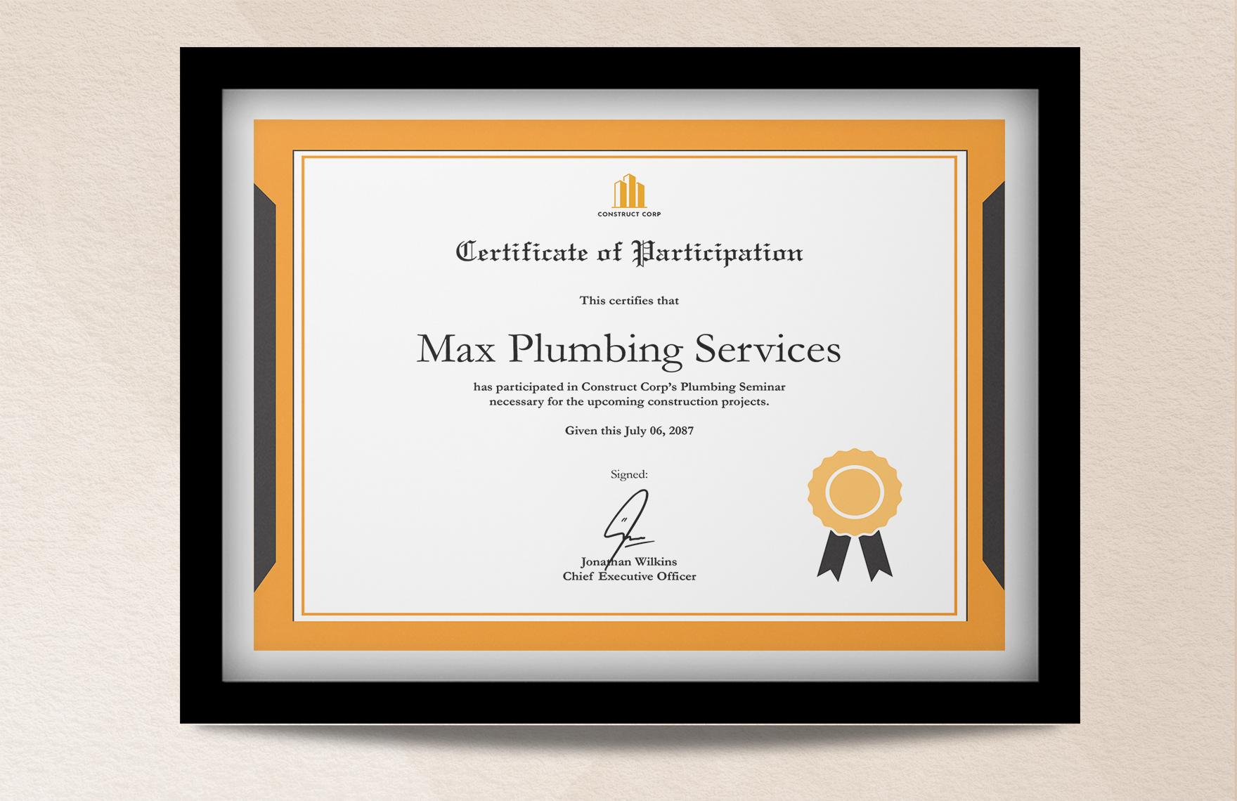 Plumbing Construction Certificate Template