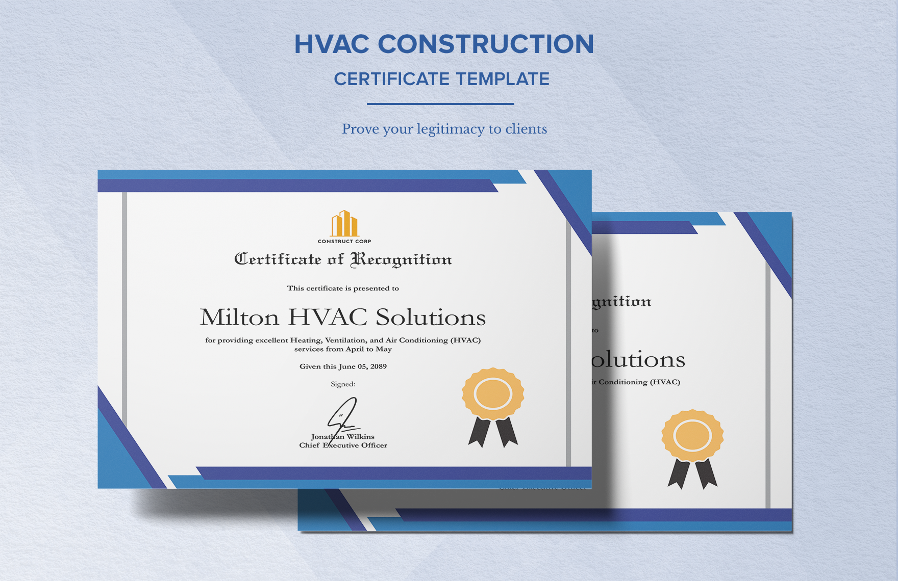 HVAC Construction Certificate Template