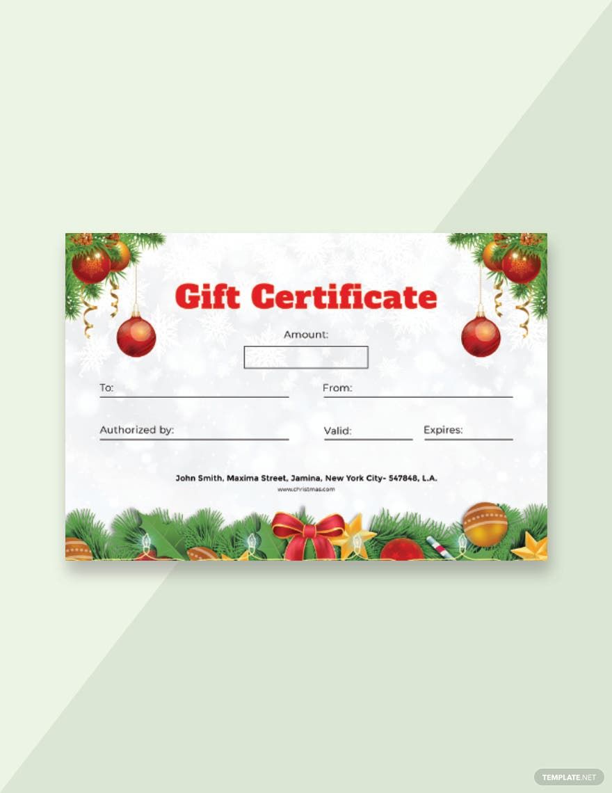 Free Formal Christmas Gift Certificate Template