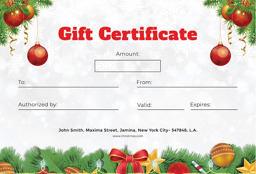 Formal Christmas Gift Certificate Template