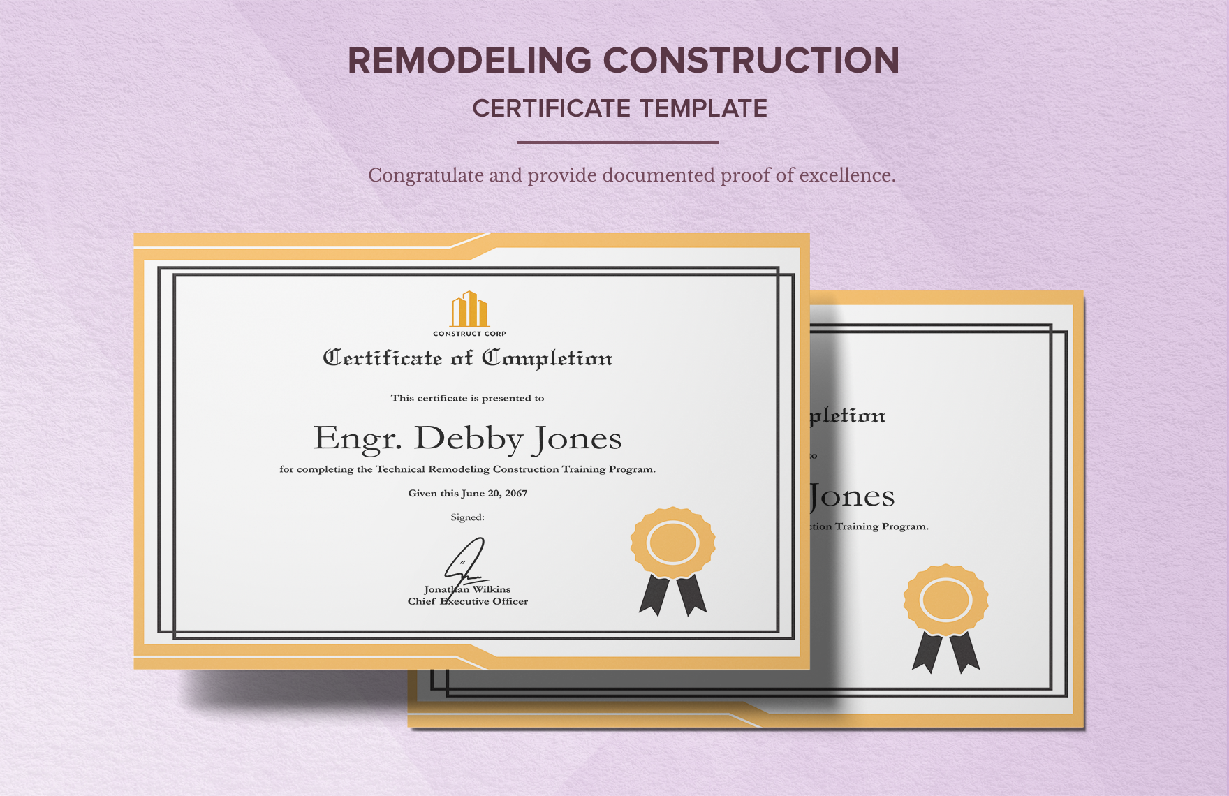 Remodeling Construction Certificate Template