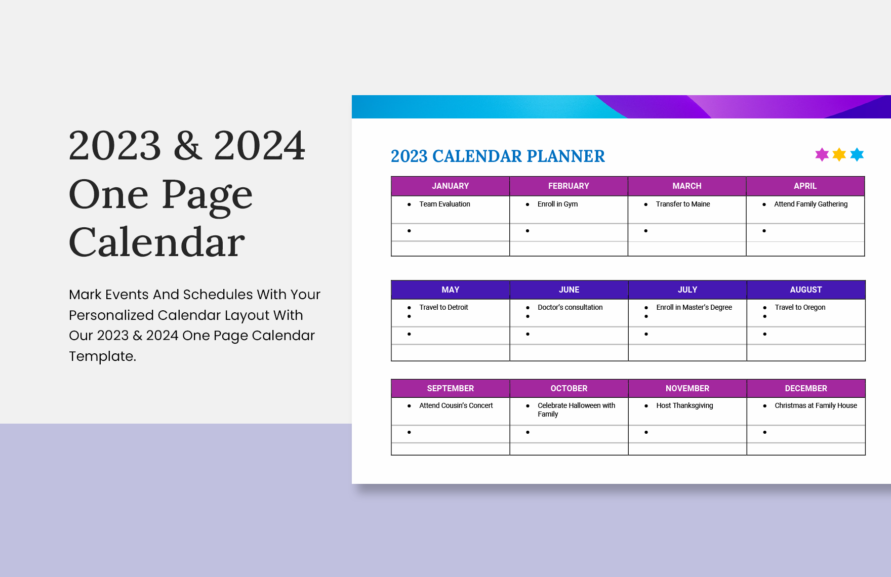 2023 & 2024 One Page Calendar Template
