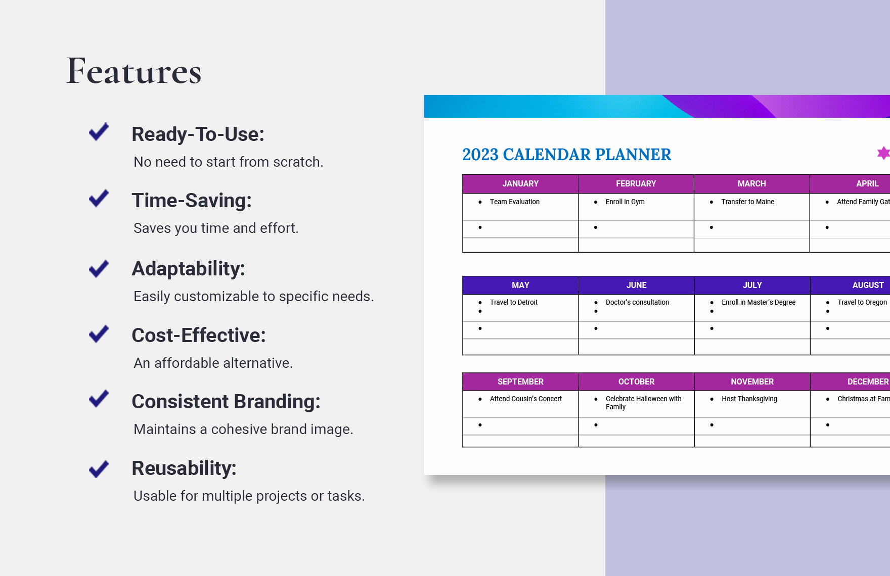 2023 & 2024 One Page Calendar Template