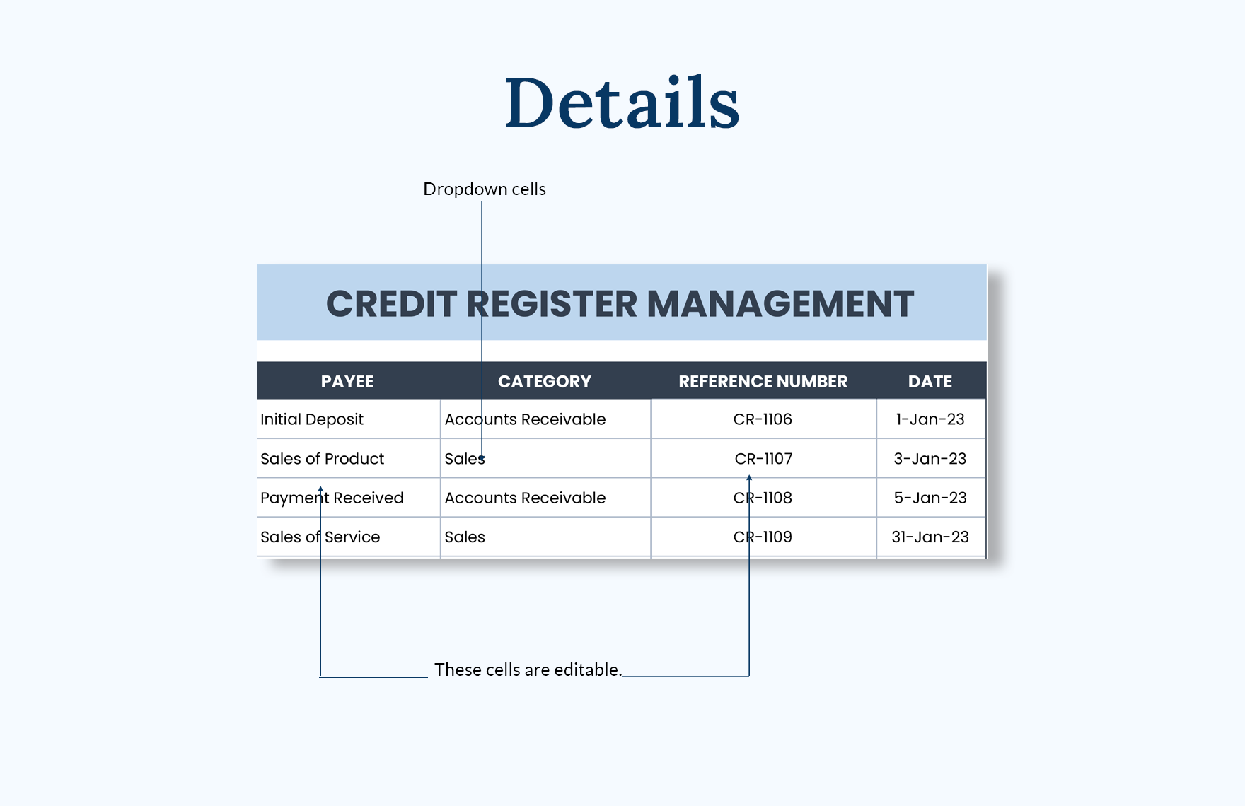 Credit Account Register Template