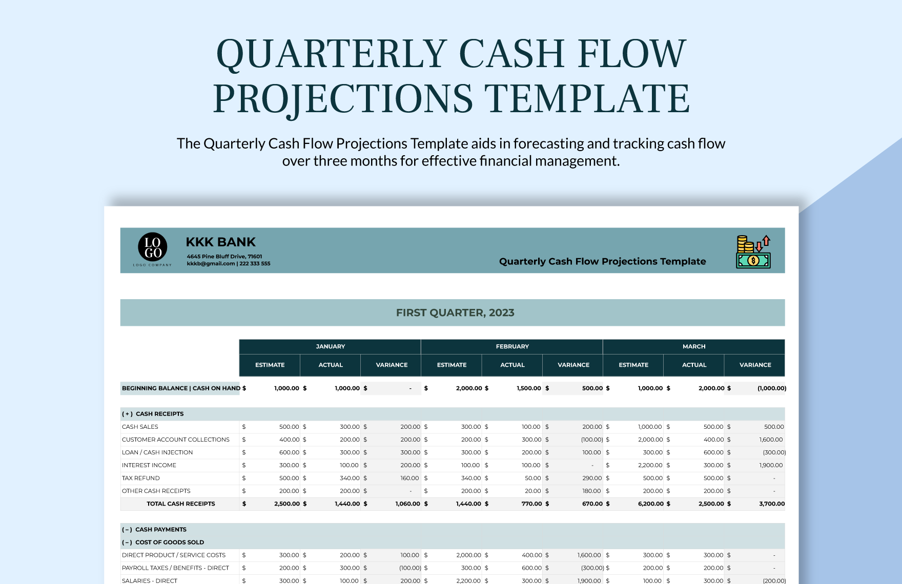Quarterly Cash Flow Projections Template