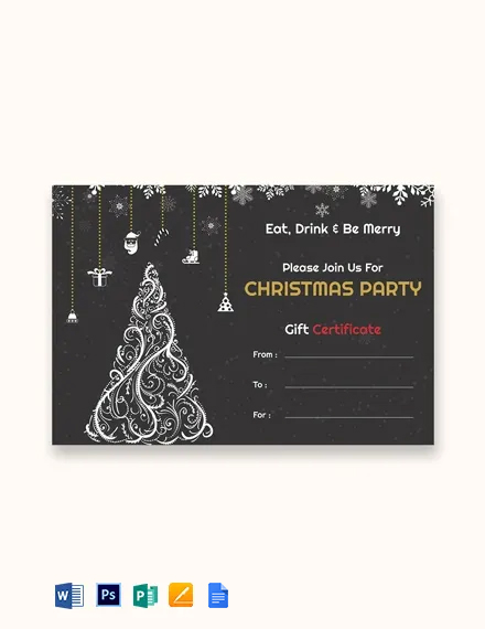 Christmas Party Gift Certificate Template - Google Docs, Word, Apple Pages, PSD, Publisher