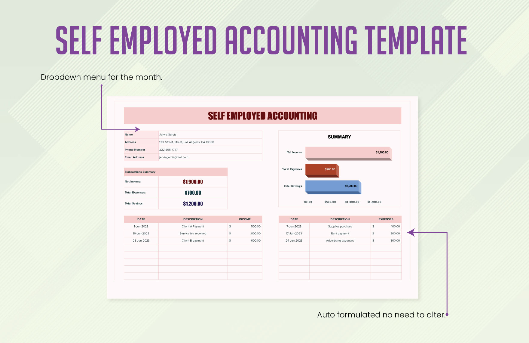 Self Employed Accounting Template