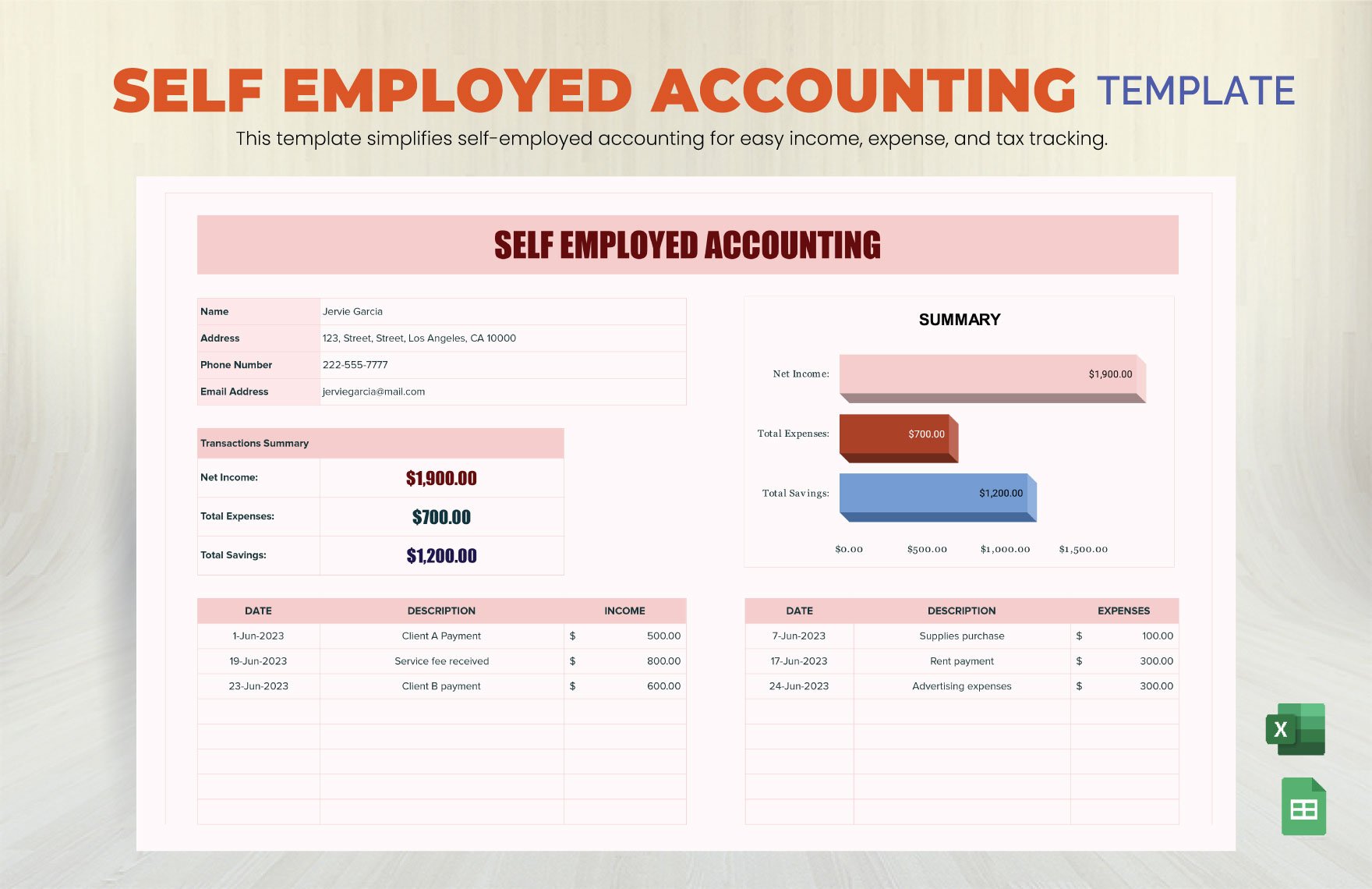 Free Self Employed Accounting Template in Excel, Google Sheets