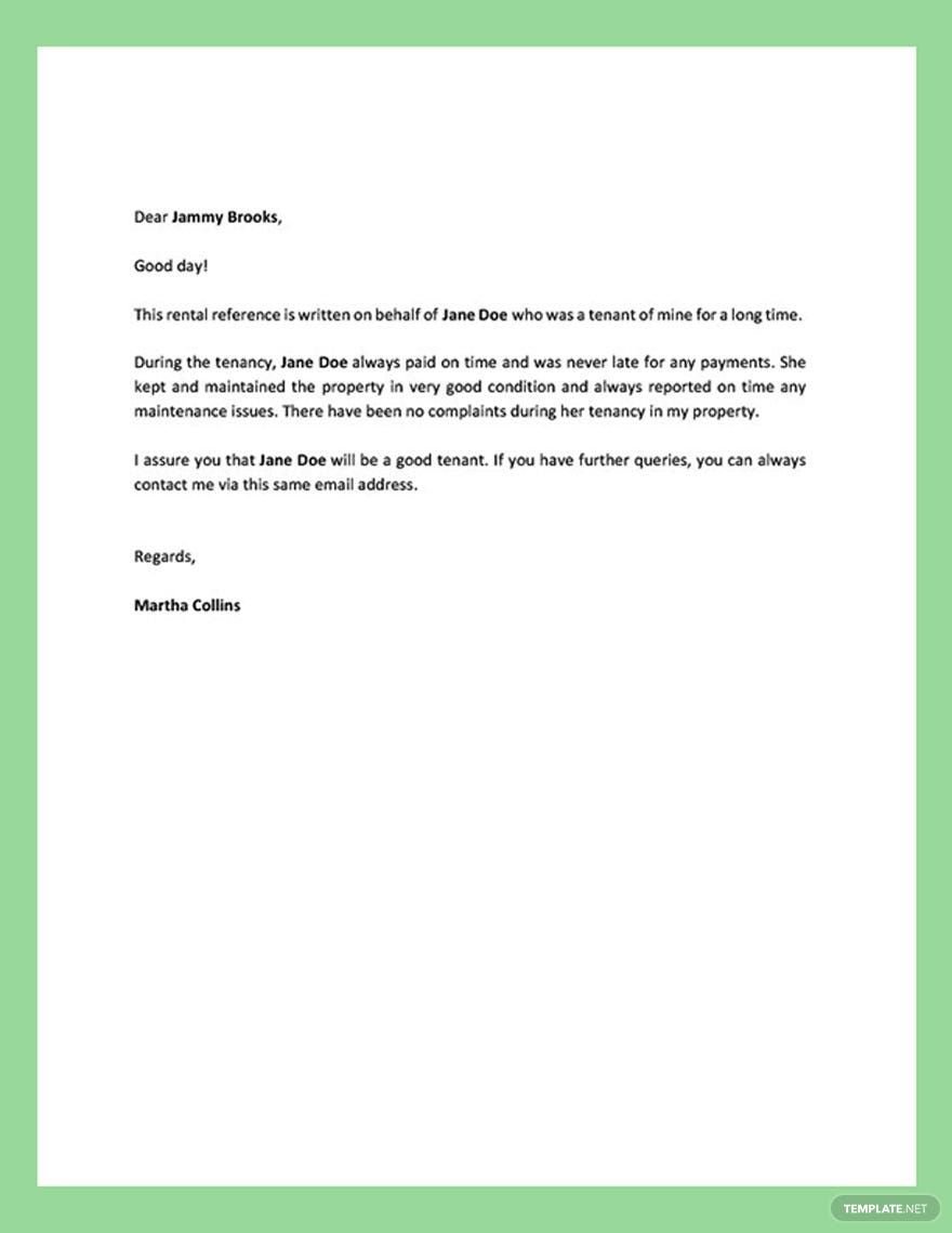 Rental Reference Letter Template