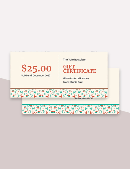 Restaurant Christmas Gift Certificate Template - Google Docs, Word, Apple Pages, PSD, Publisher