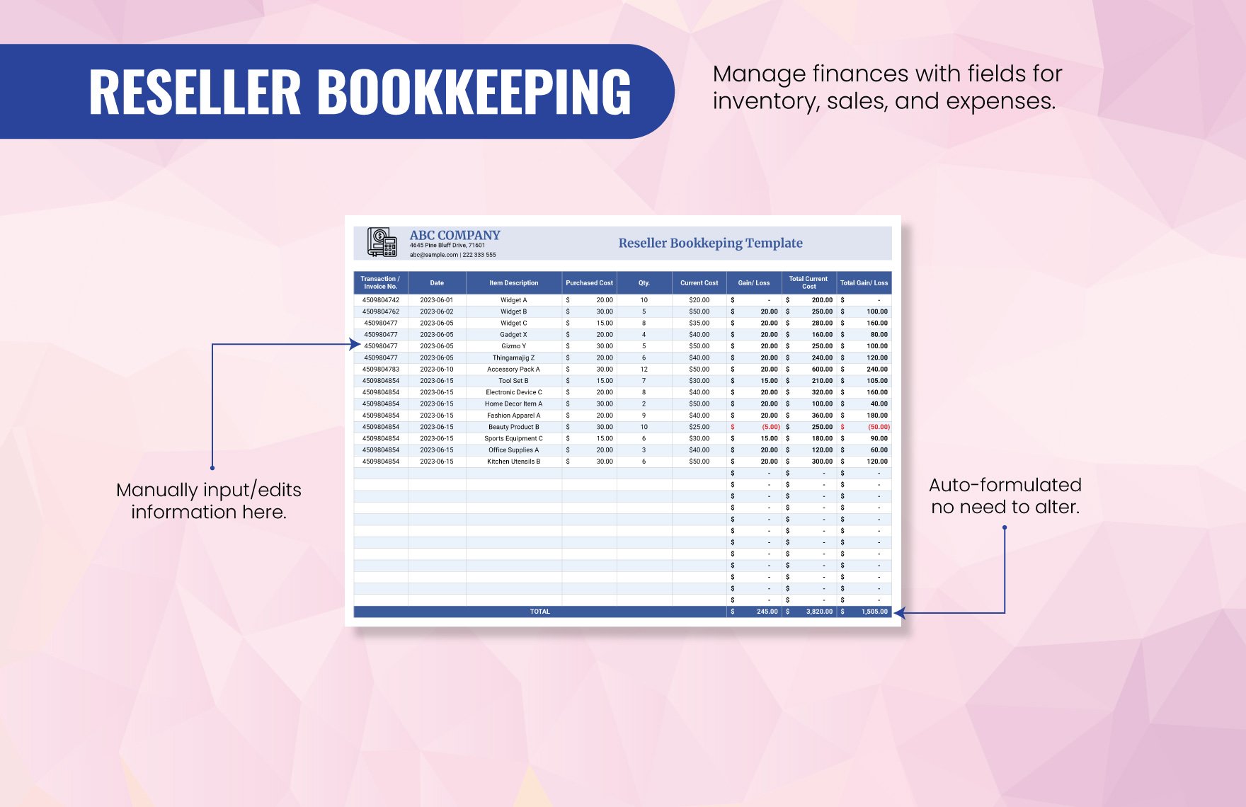 Reseller Bookkeeping Template