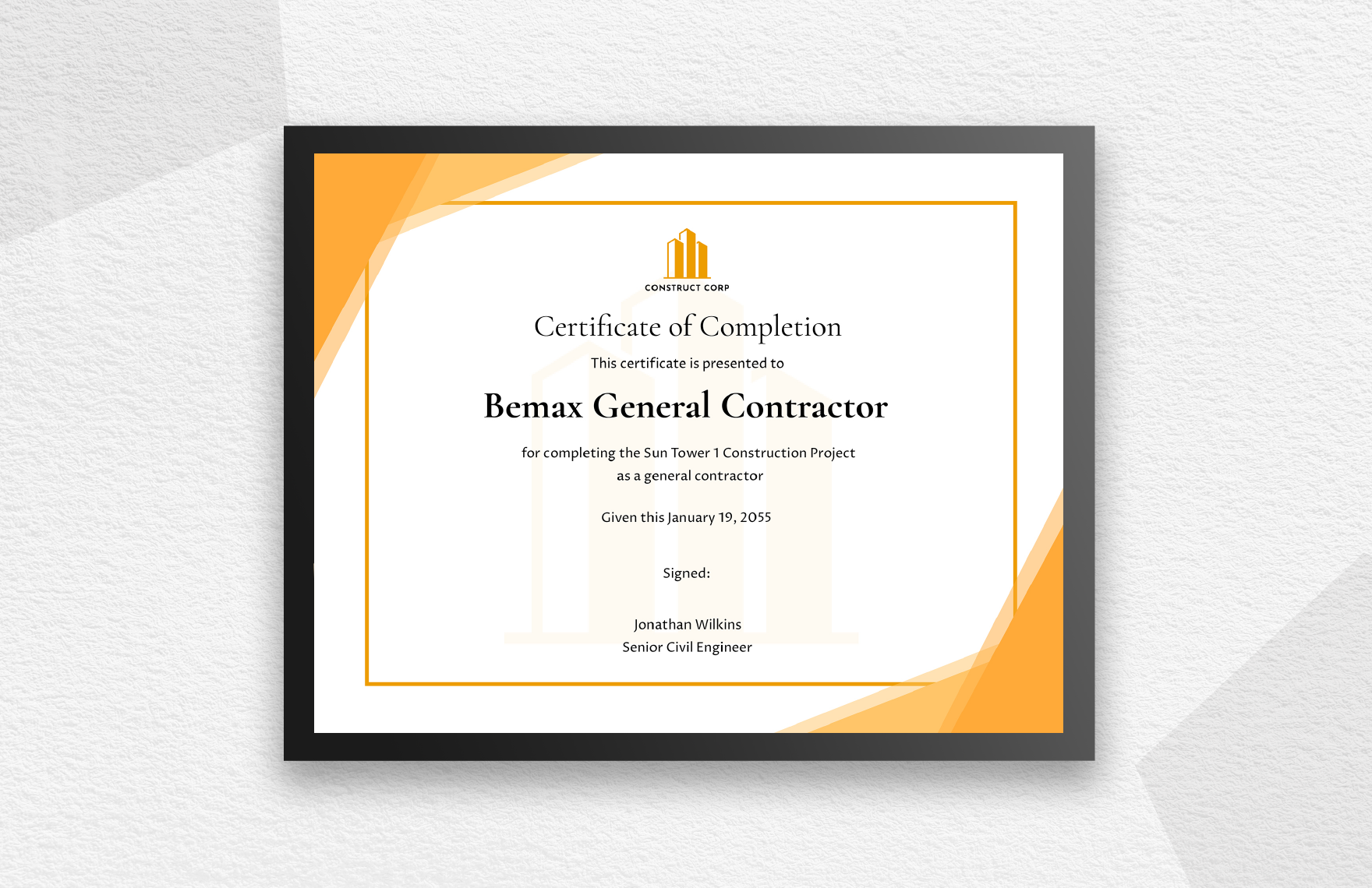 Contractor Certificate of Completion
