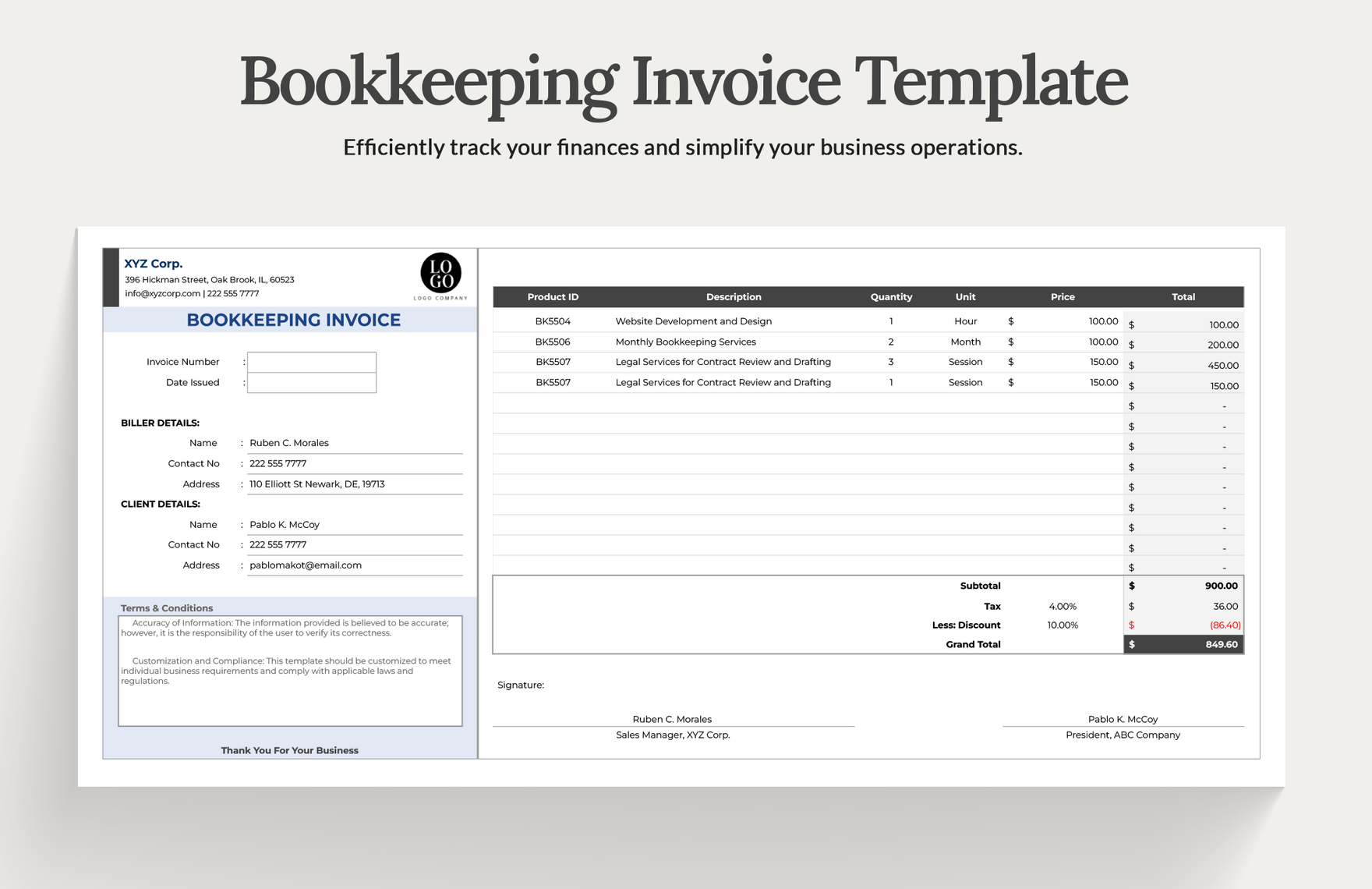 Bookkeeping Invoice Template