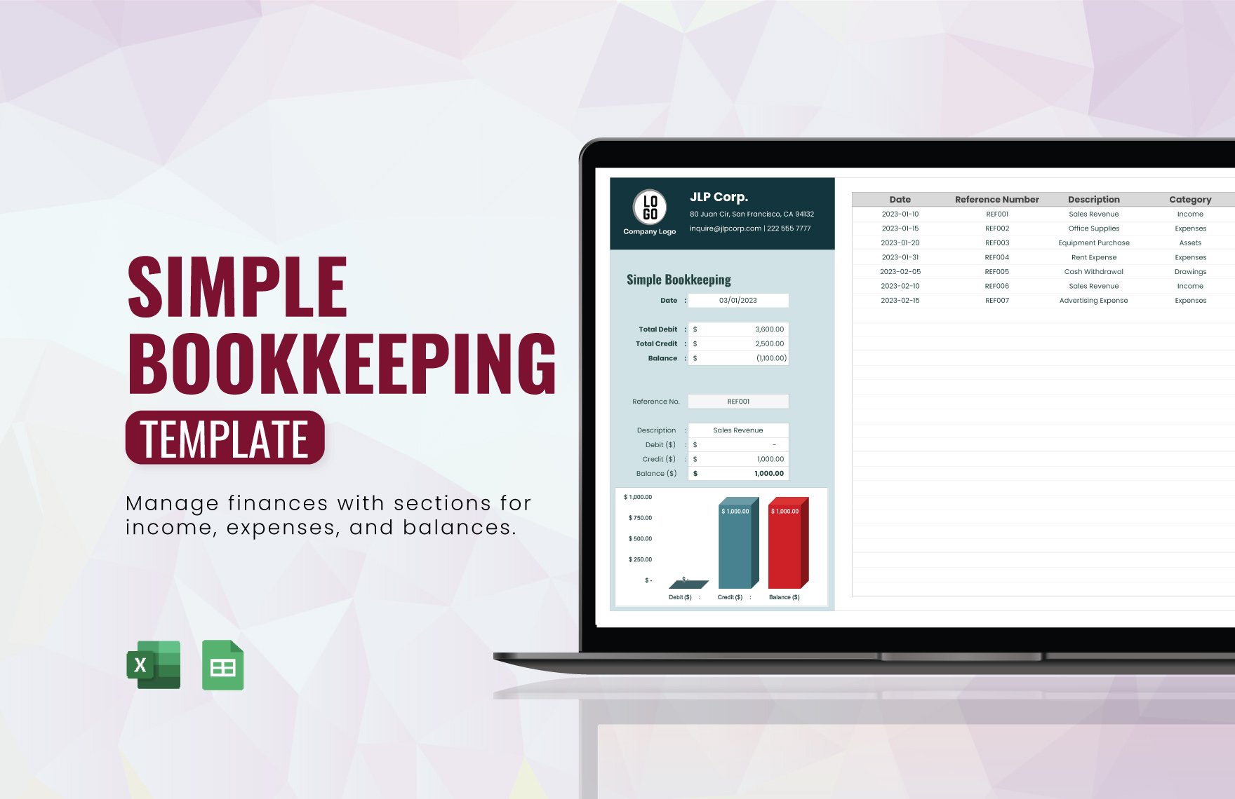 Free Simple Bookkeeping Template in Excel, Google Sheets