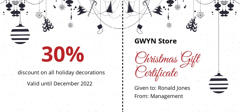 Sample Merry Christmas Gift Certificate Template - Google Docs, Word, Apple Pages, PSD, Publisher