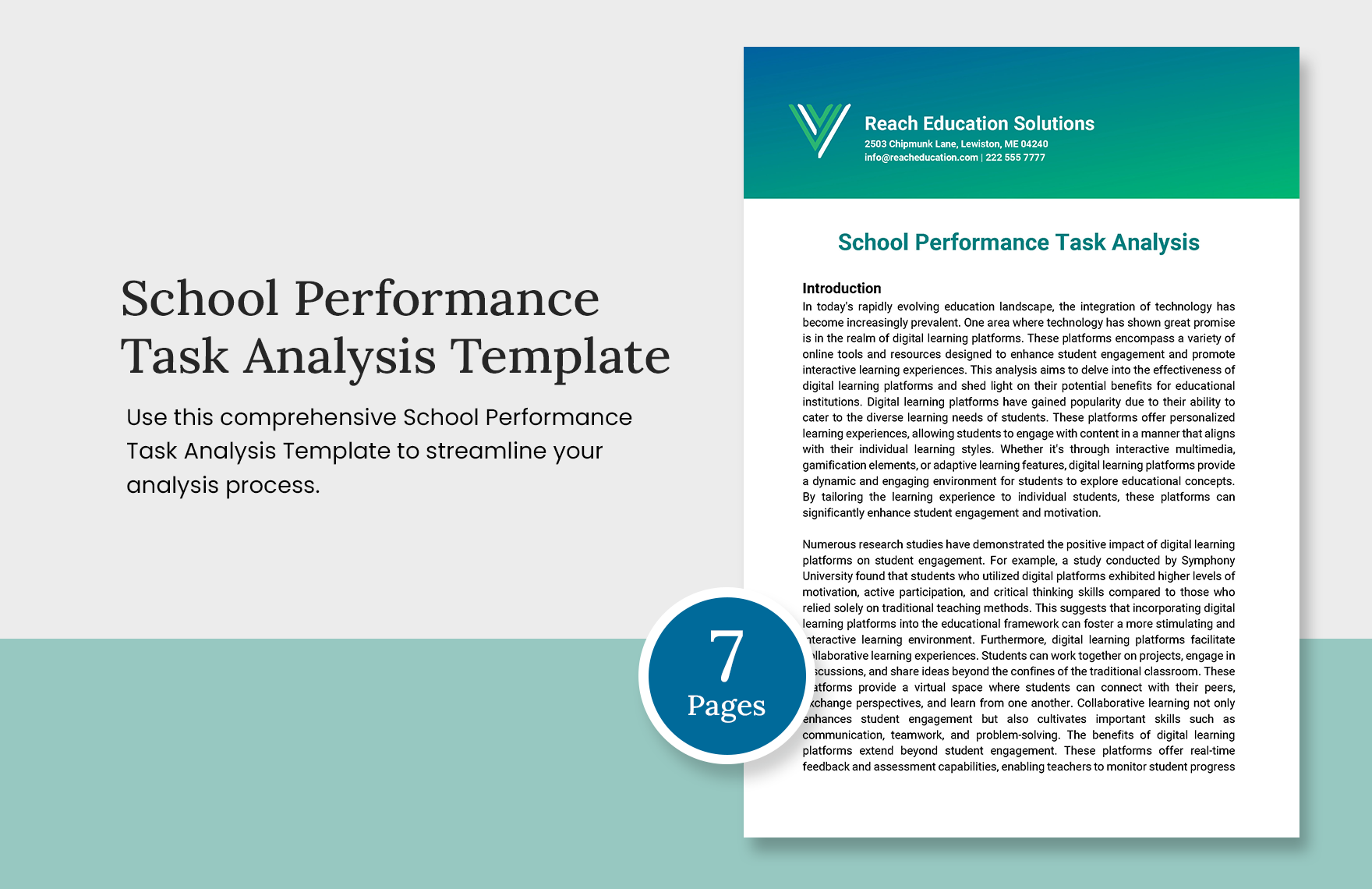 School Performance Task Analysis Template in Word, Google Docs