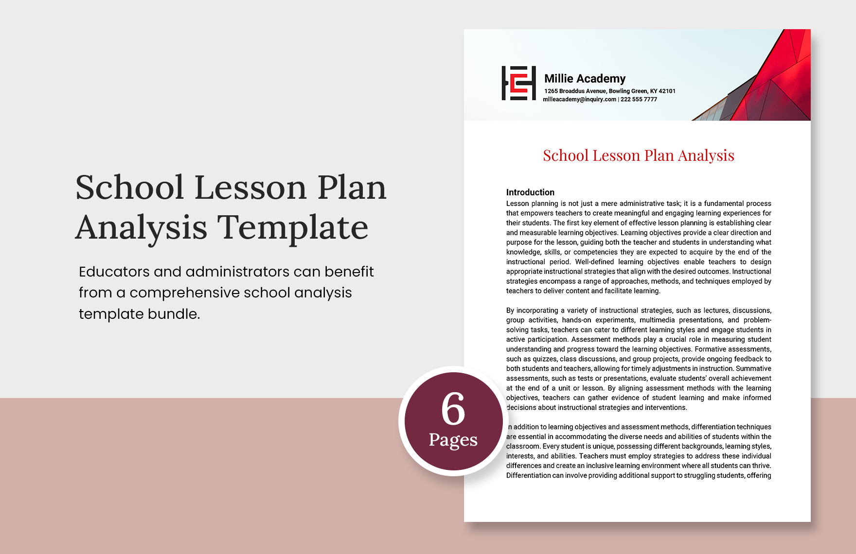 School Lesson Plan Analysis Template