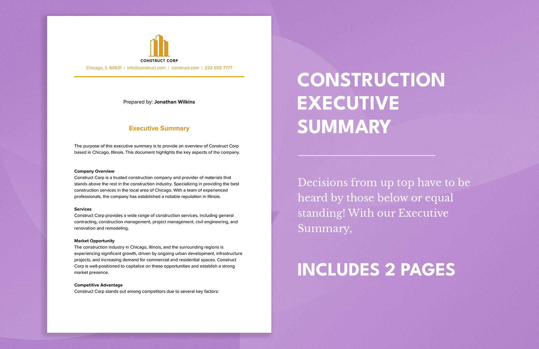 Construction Executive Summary in Word, Google Docs