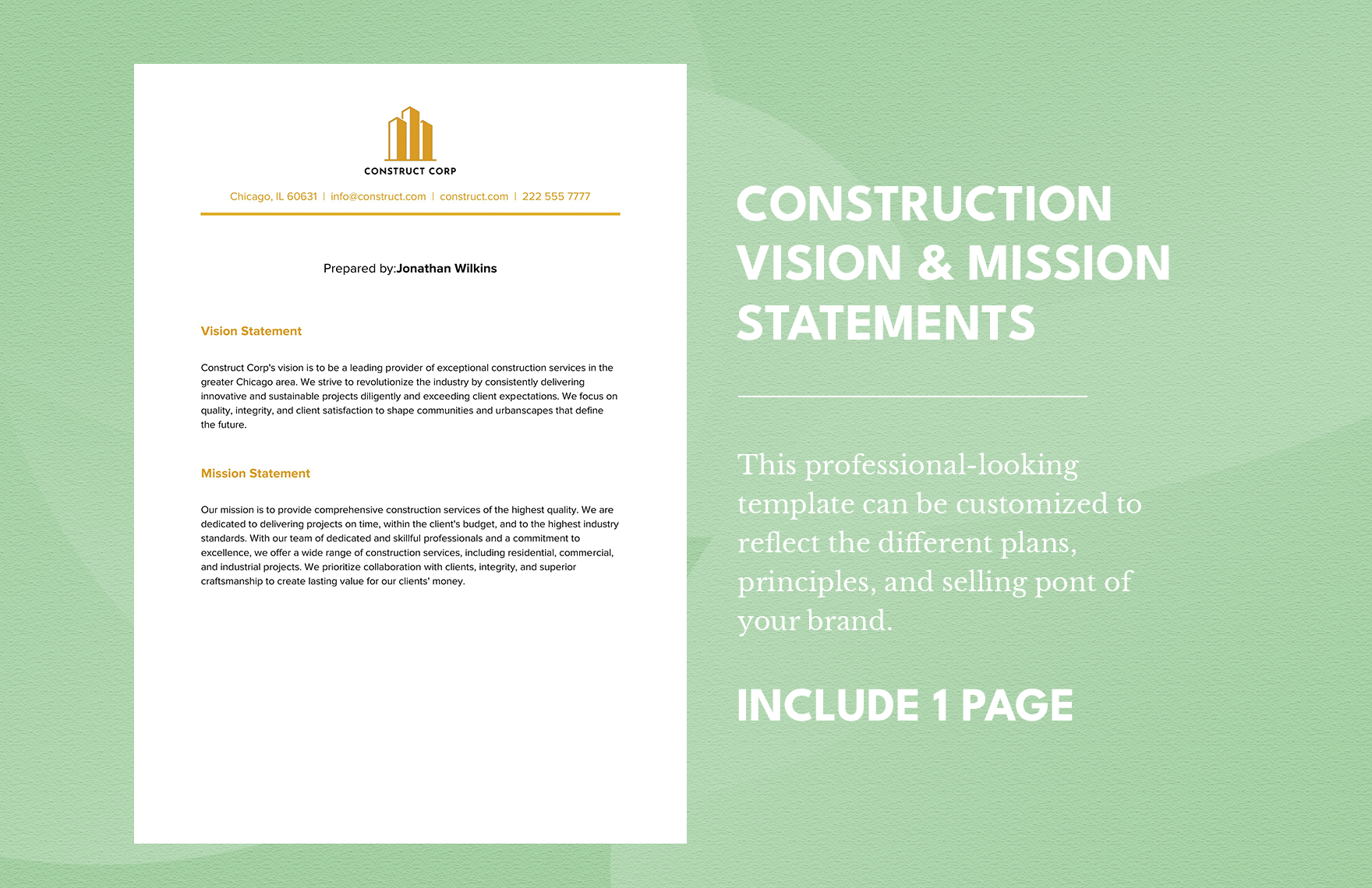 Construction Vision & Mission Statements in Word, Google Docs