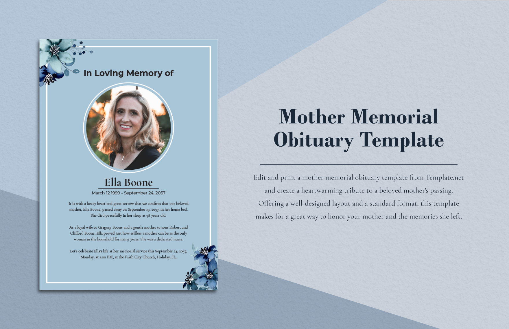 Mother Memorial Obituary Template in Word, Illustrator, PSD