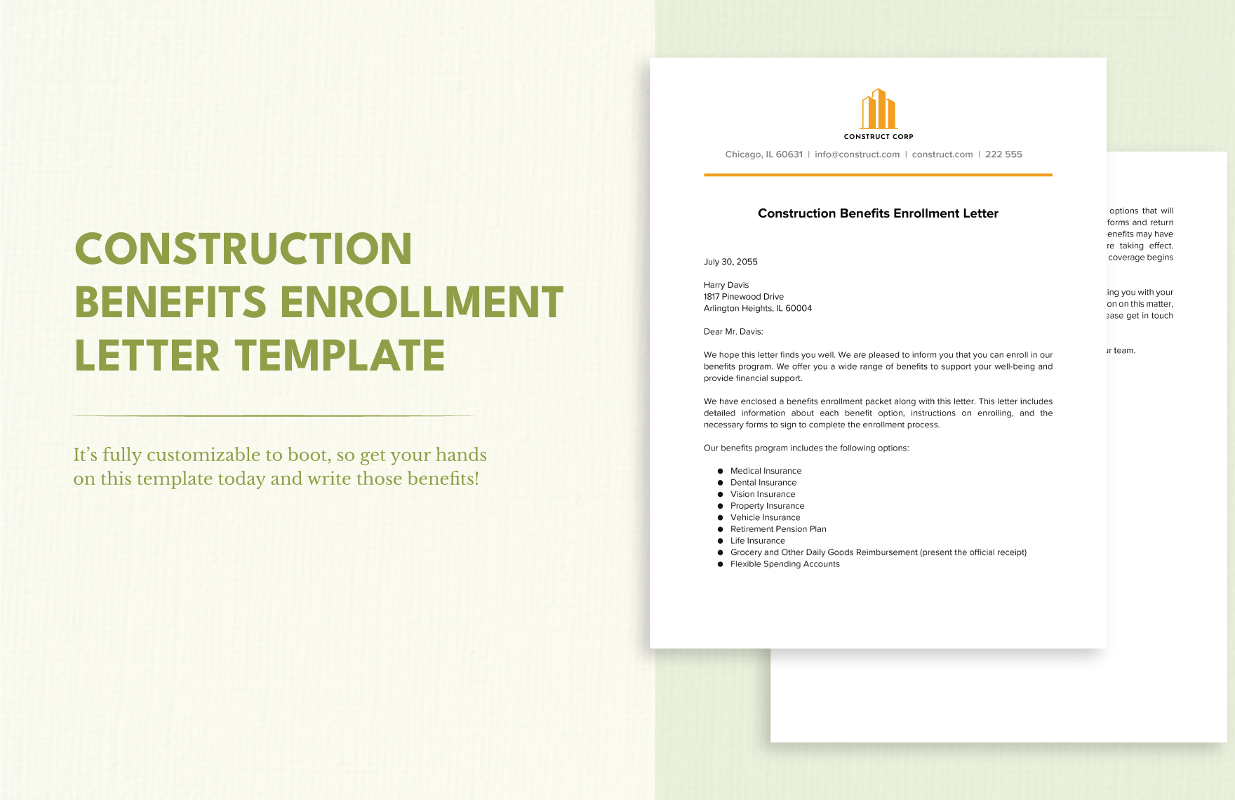 Construction Benefits Enrollment Letter Template in Word, Google Docs