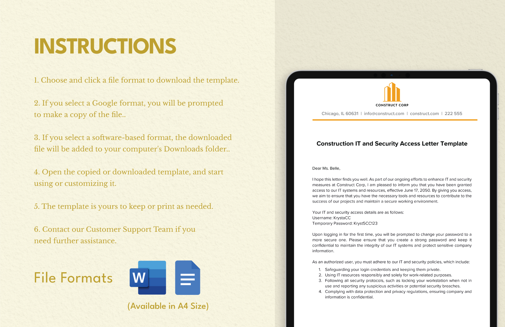 Construction IT and Security Access Letter Template