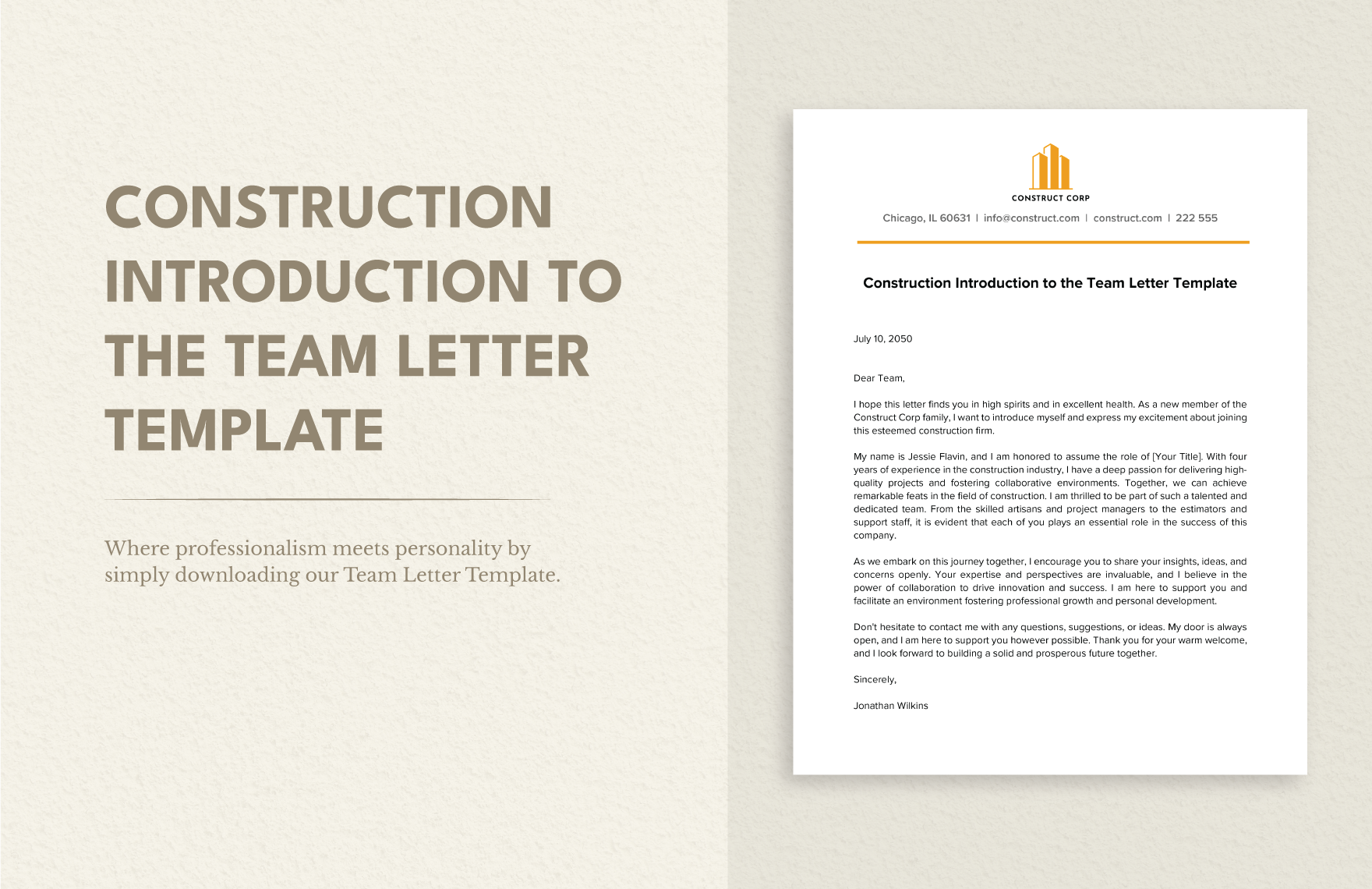 Construction Introduction to the Team Letter Template