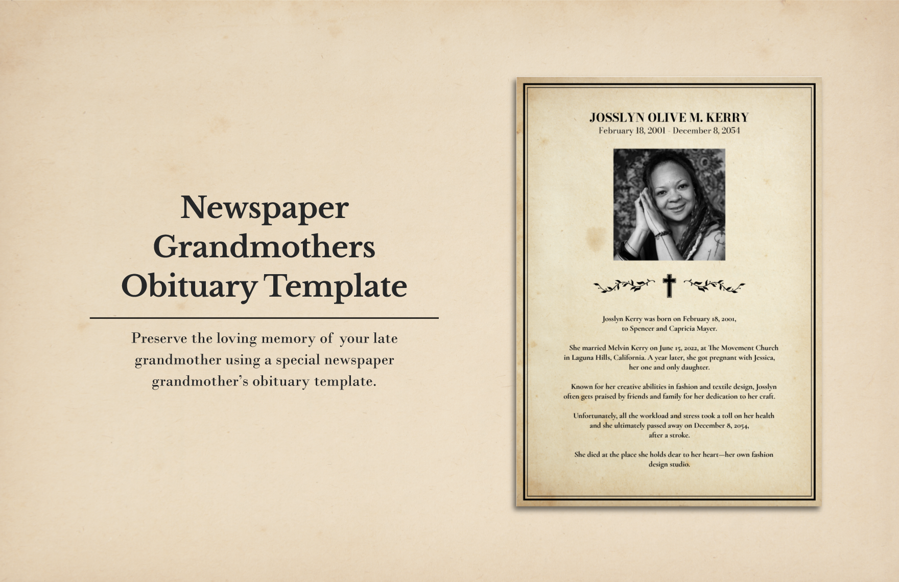 Newspaper Grandmothers Obituary Template in Word, Illustrator, PSD