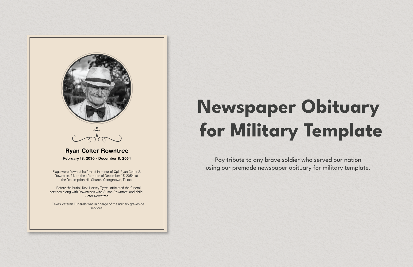 Newspaper Obituary for Military Templates