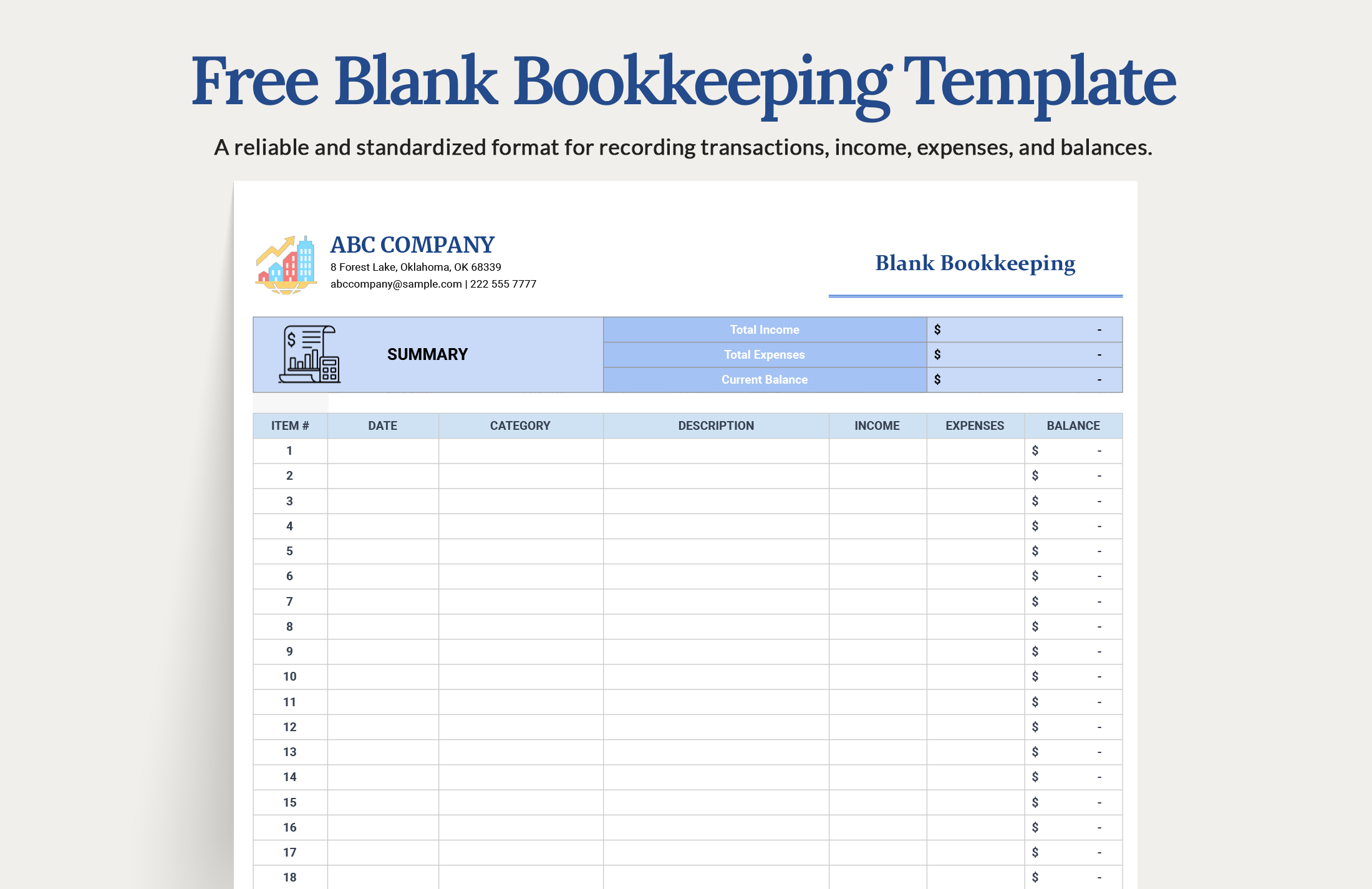 Free Blank Bookkeeping Template Google Sheets Excel Template net