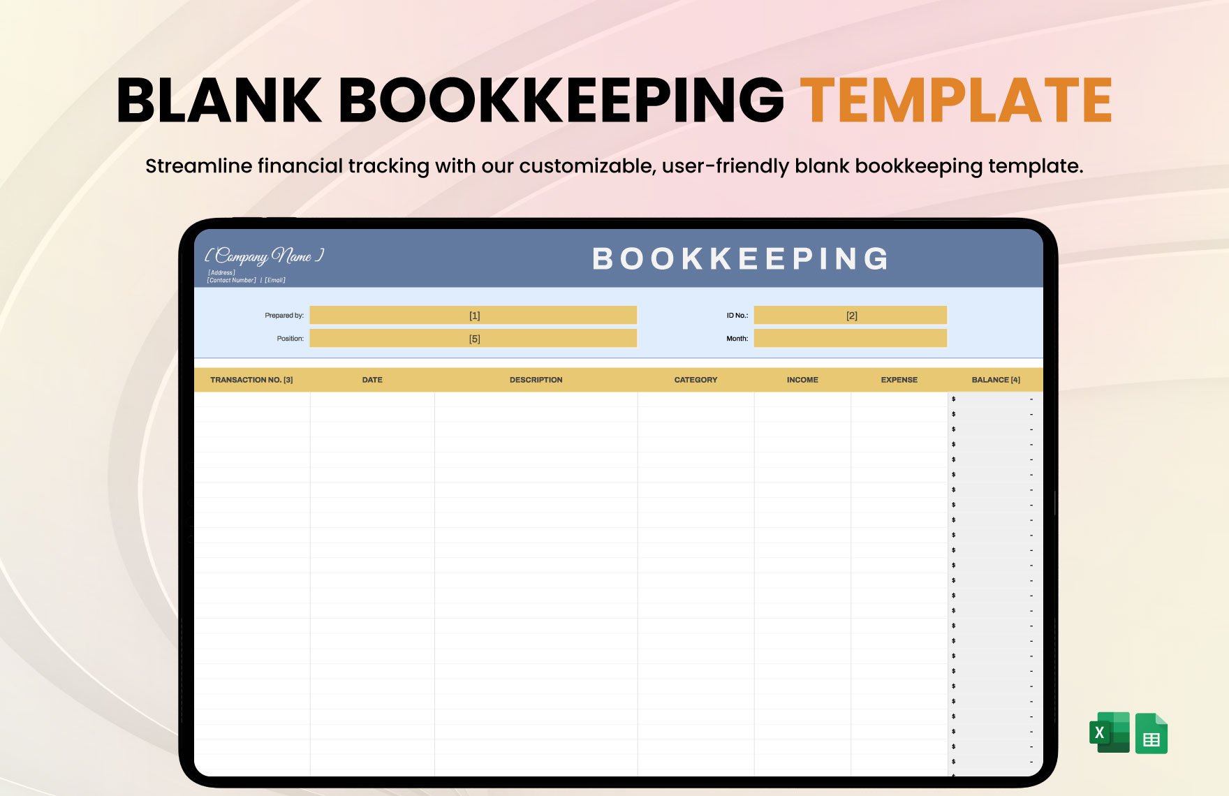 Free Blank Bookkeeping Template in Excel, Google Sheets