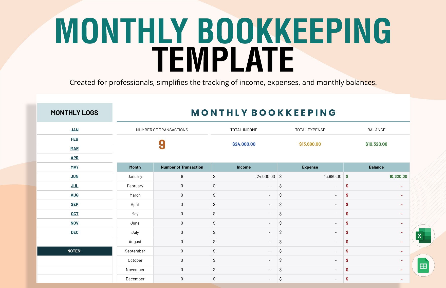 Monthly Bookkeeping Template