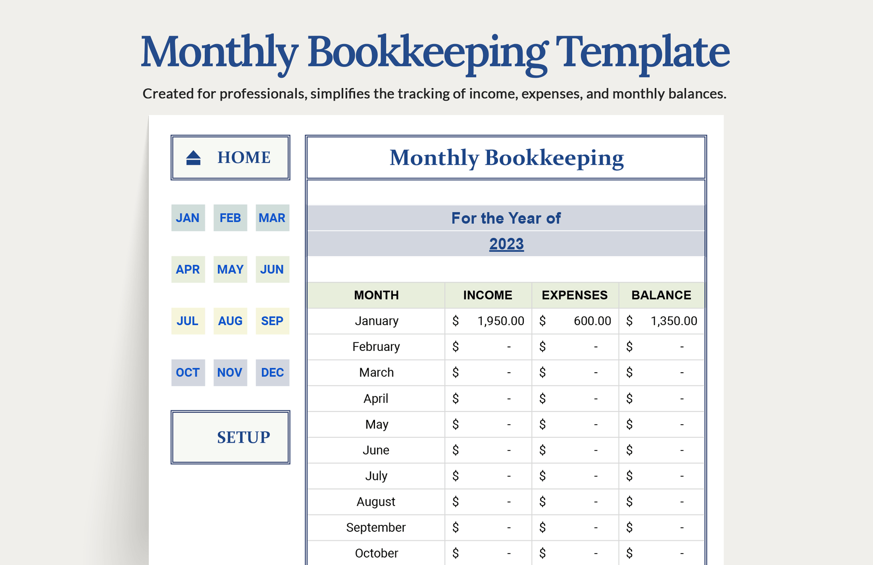 Monthly Bookkeeping Template