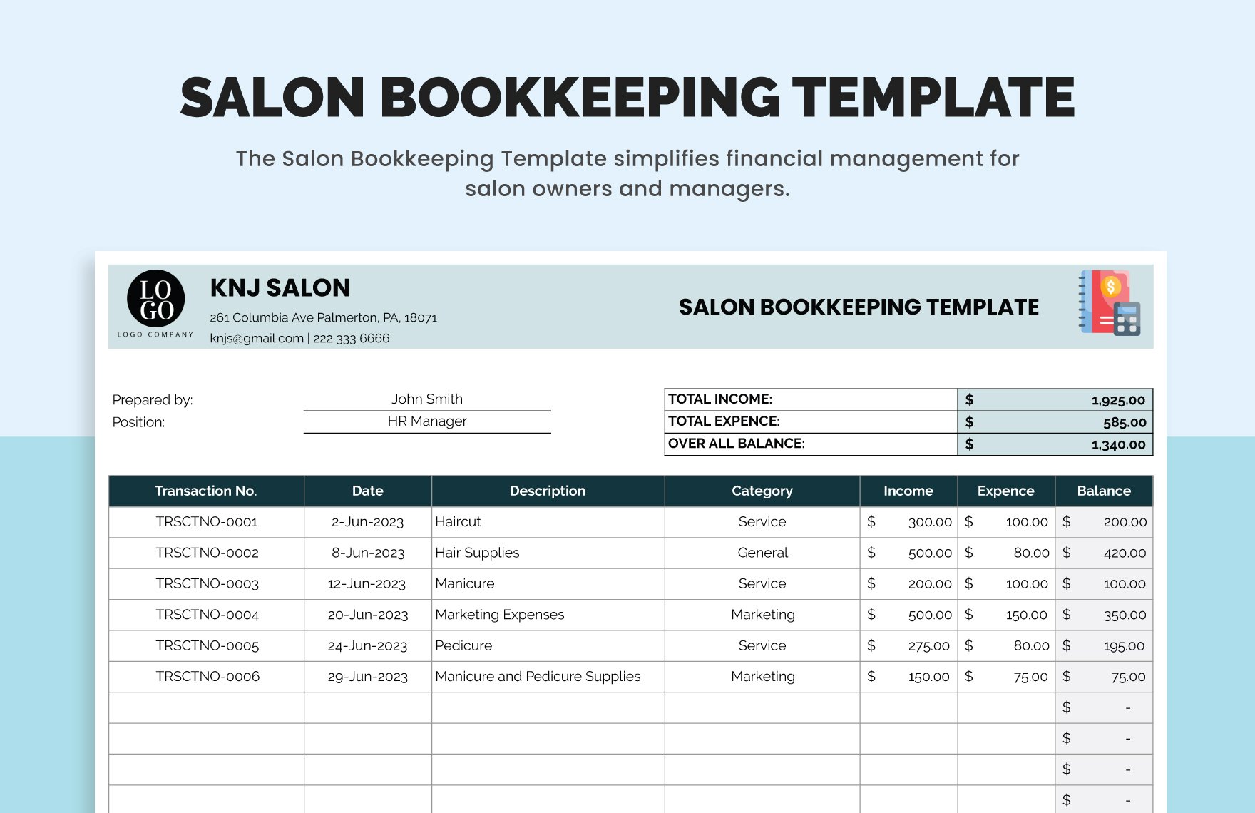 Salon Bookkeeping Template