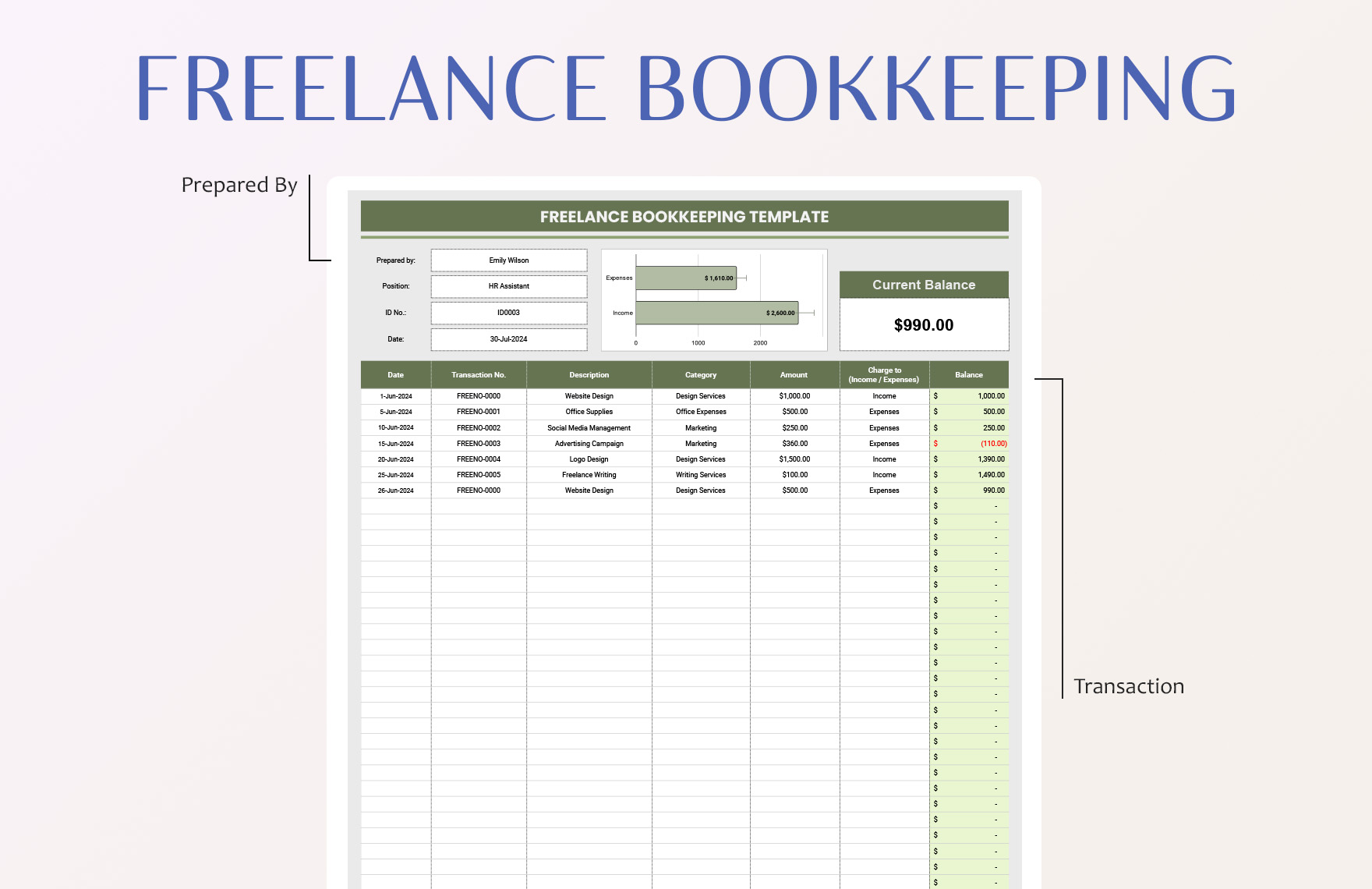 Freelance Bookkeeping Template