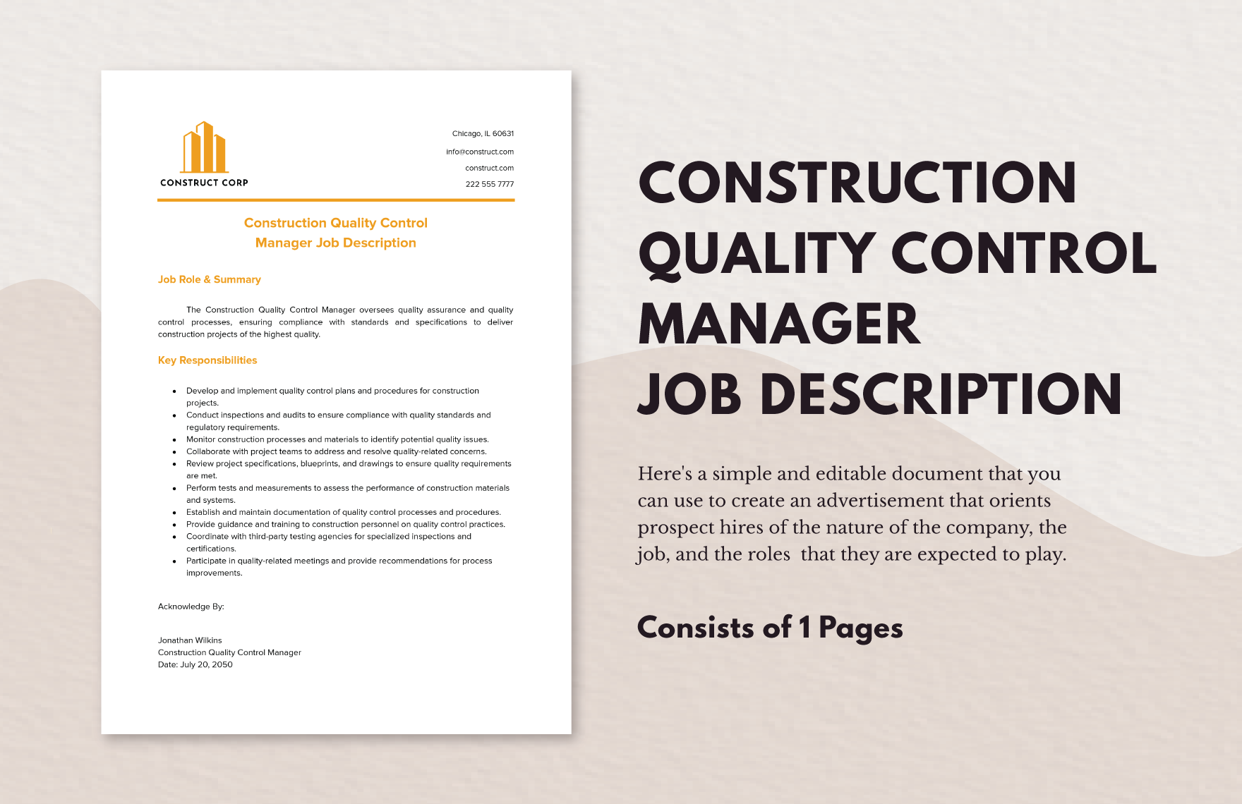 Quality Control Manager Job Description Construction