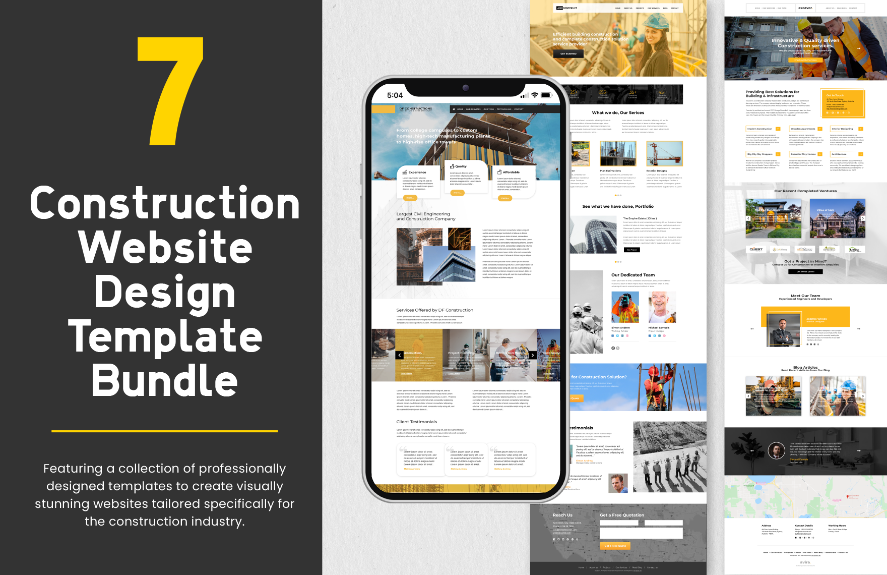 7 Construction Website Design Template Bundle