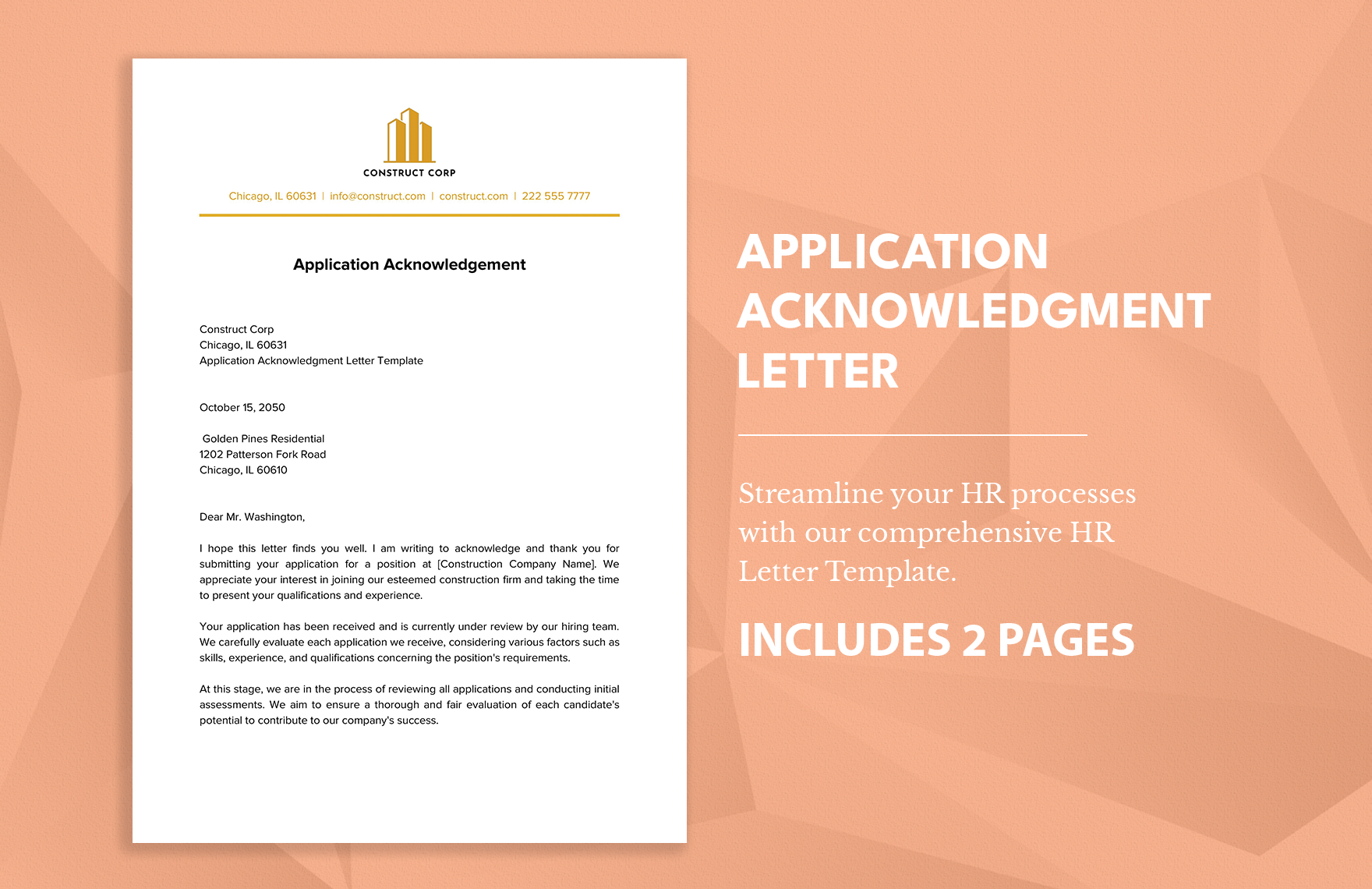 Application Acknowledgment Letter Template in Word, Google Docs
