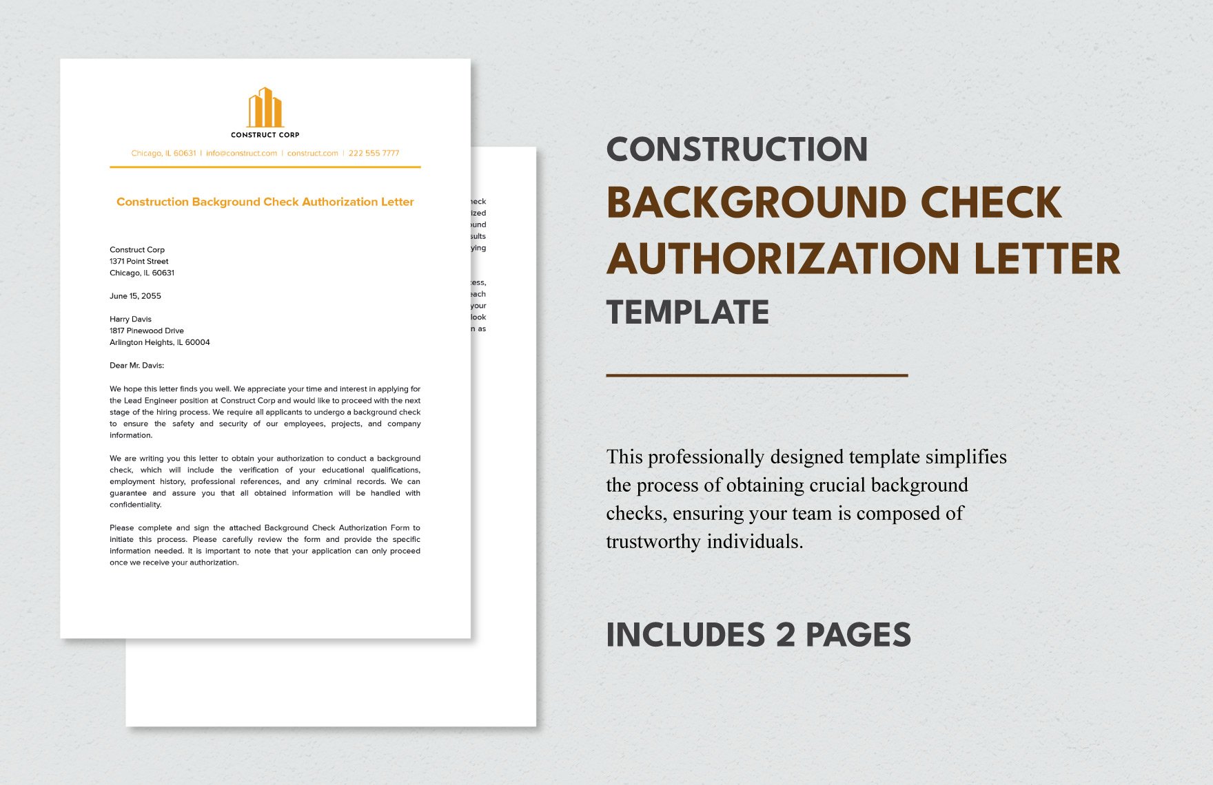 Construction Background Check Authorization Letter Template