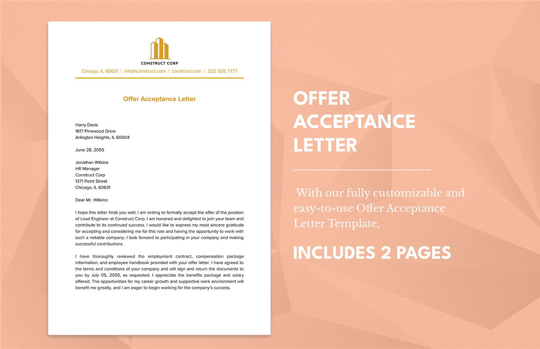 Offer Acceptance Letter in Word, Google Docs