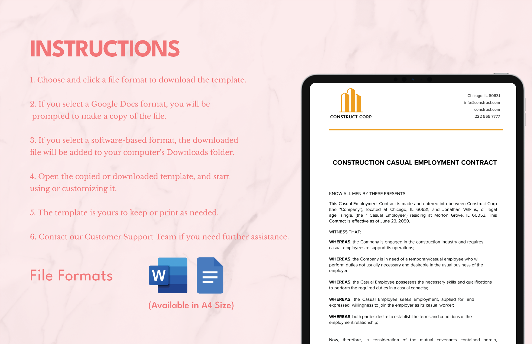 Construction Casual Employment Contract Template