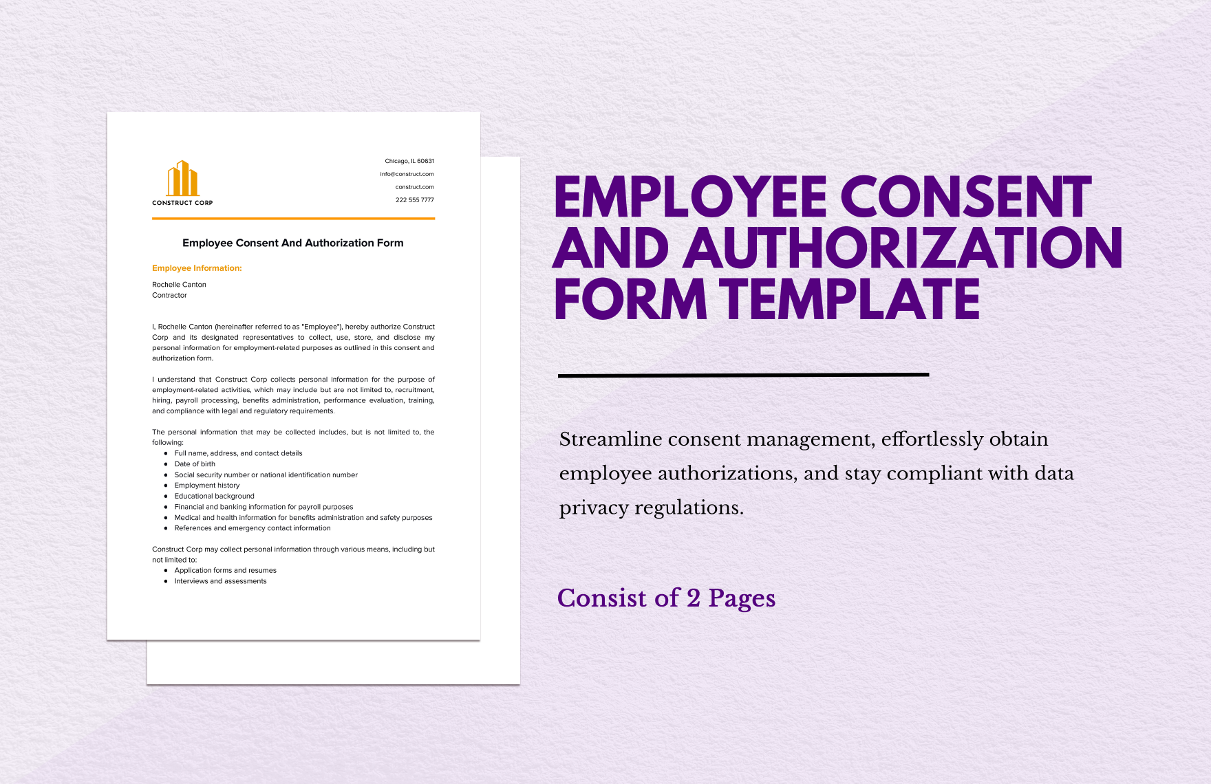 Employee Consent and Authorization Form in Word, Google Docs