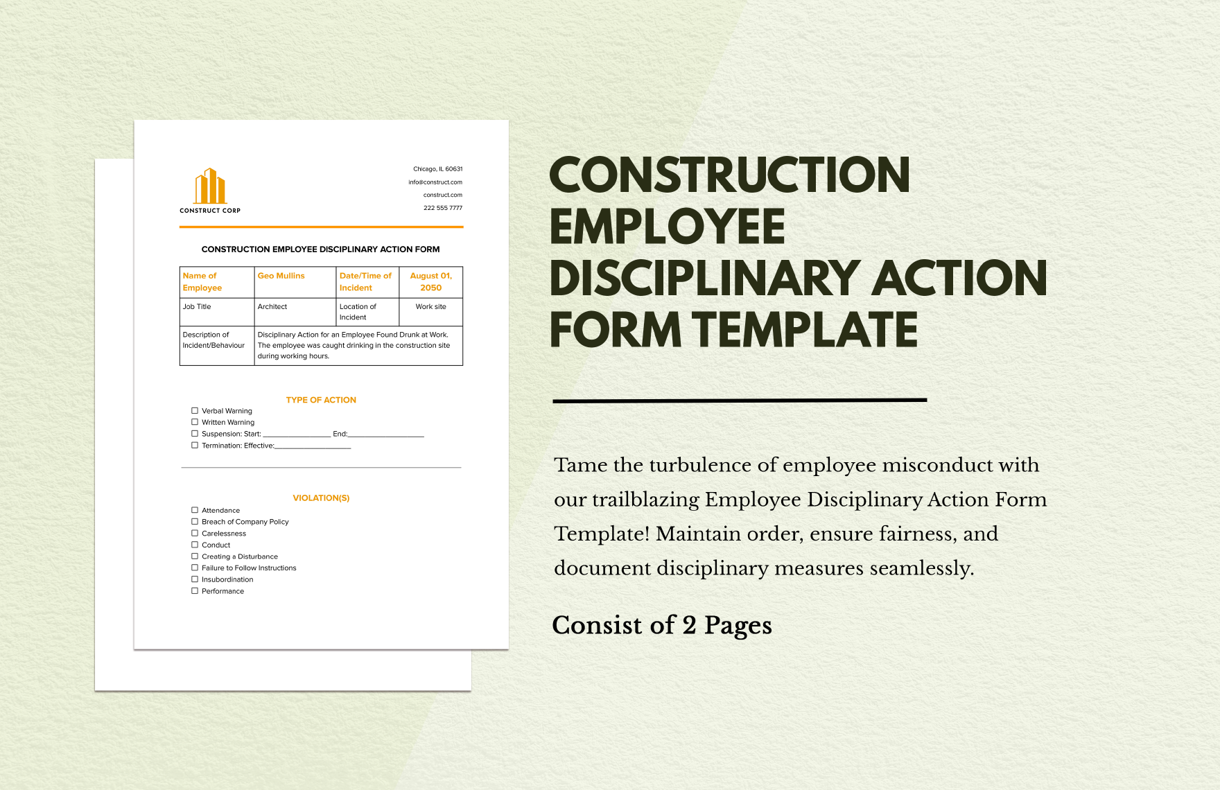 Construction Employee Disciplinary Action Form 