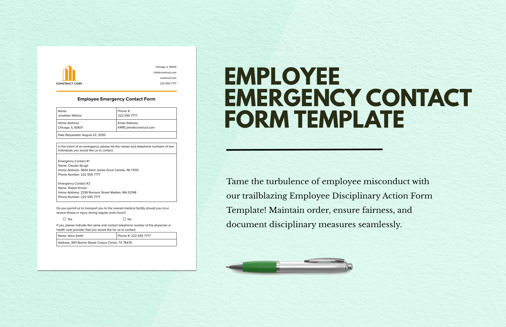Employee Emergency Contact Form  in Word, Google Docs