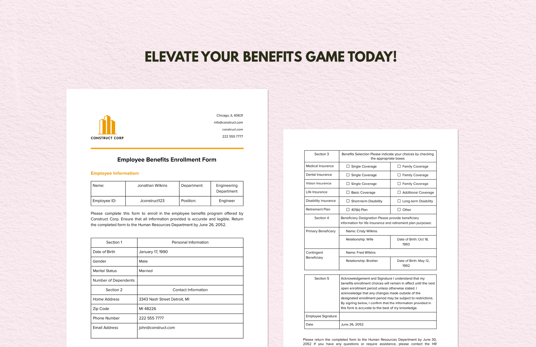Employee Benefits Enrollment Form in Word, Google Docs - Download ...