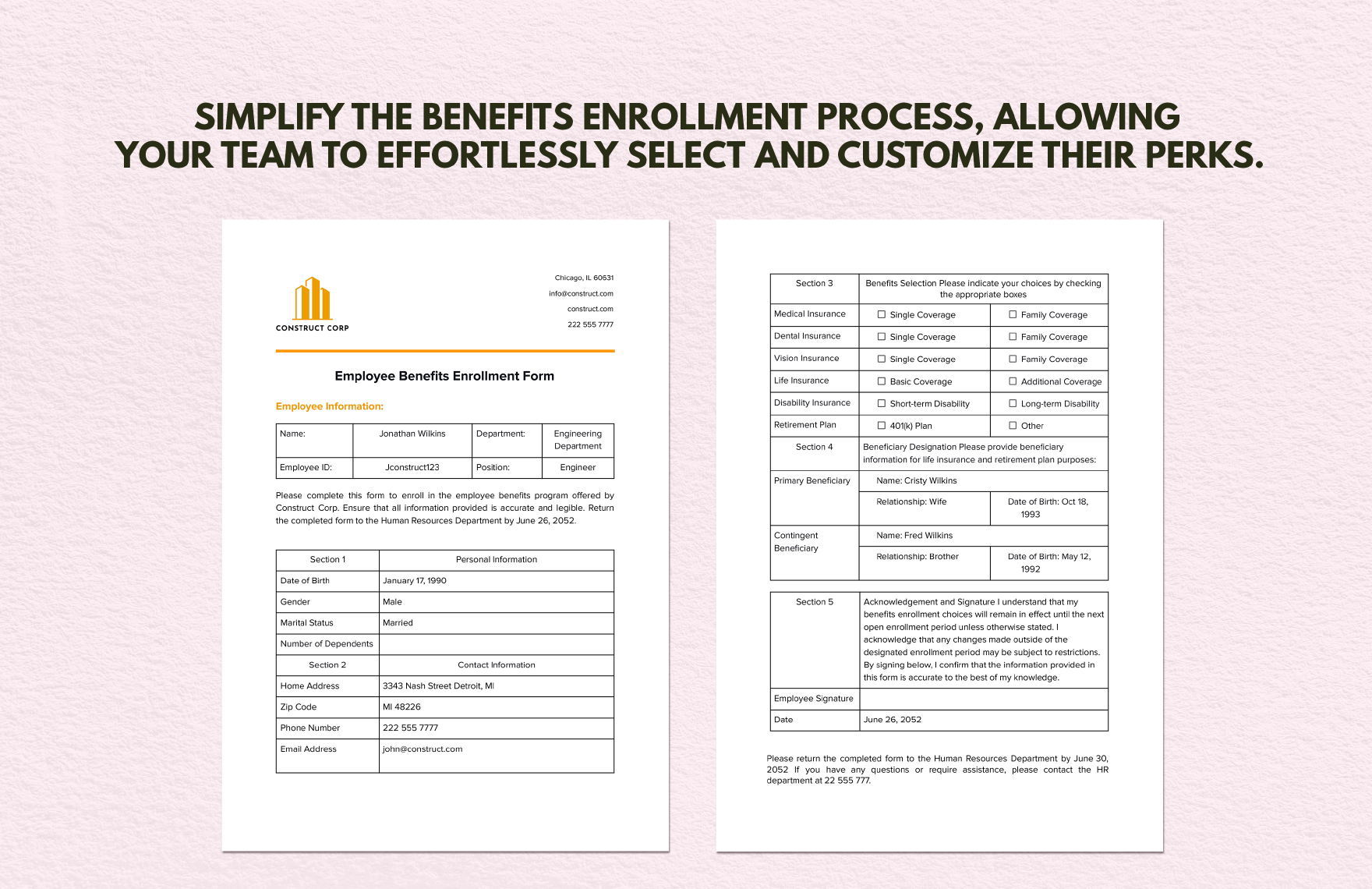 Employee Benefits Enrollment Form 