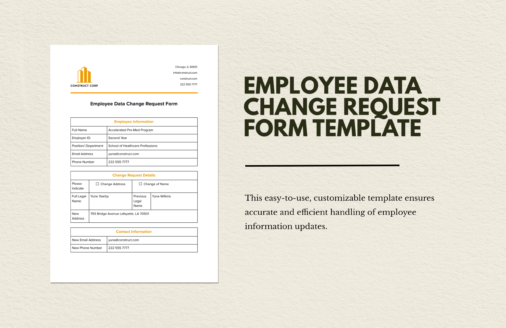Employee Data Change Request Form in Word, Google Docs